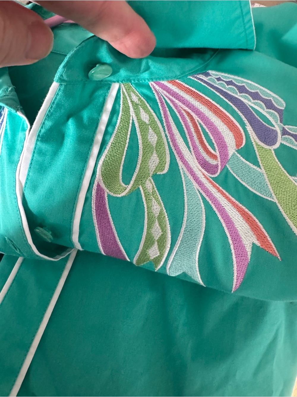 Vintage Bob Mackie Wearable Art Teal Western Ribbon Shirt - XL - Picture 10 of 10
